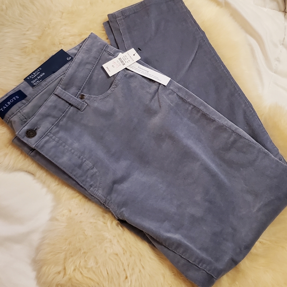 Talbots Stretch Corduroy Slim Ankle Pants - steel grey - Picture 3 of 12